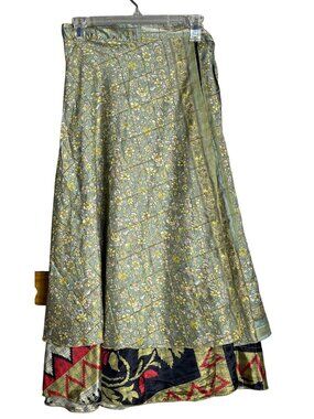 Earthbound Sari Wrap Skirt Midi Reversible Ethnic Boho Festival Tribal Wom One S